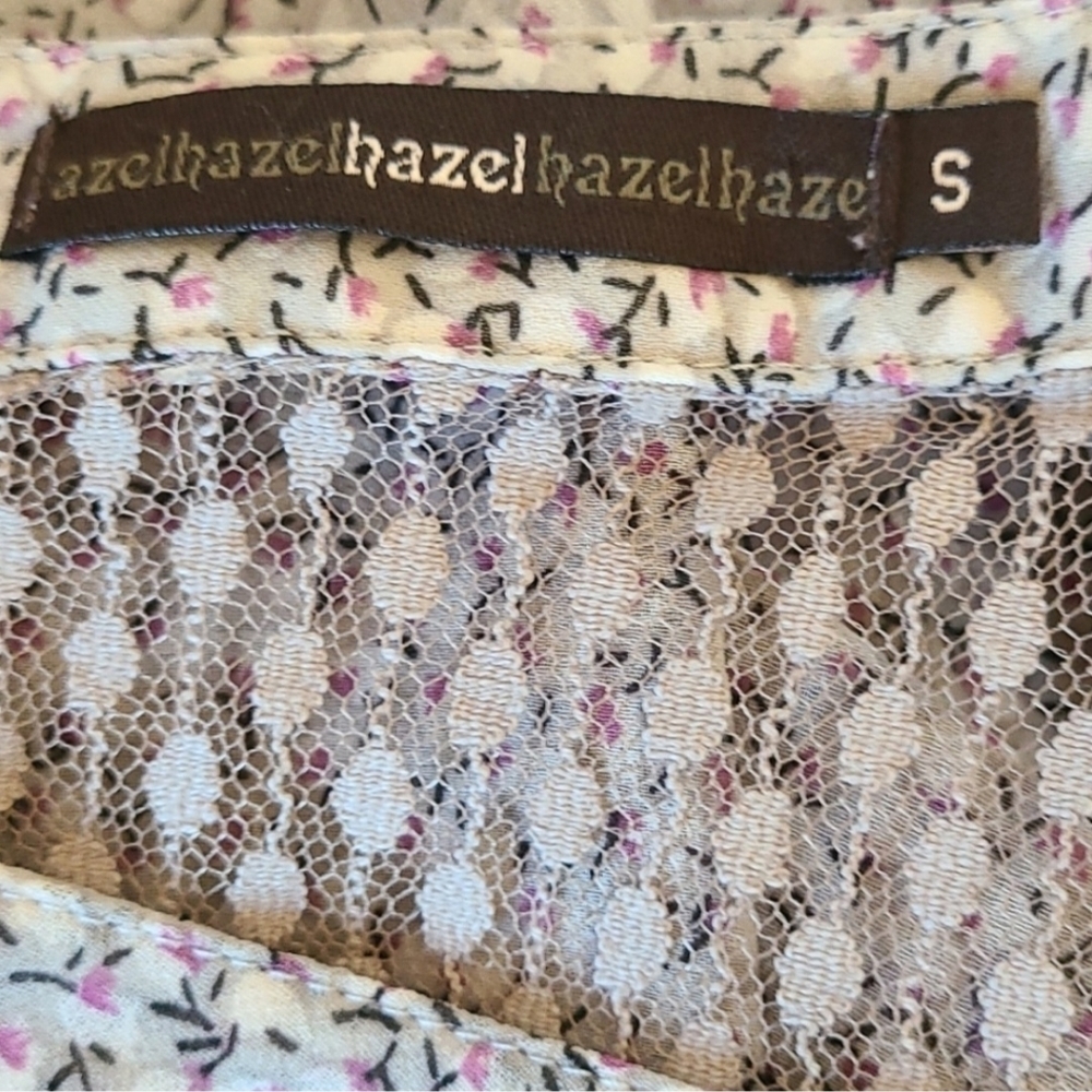 Rose Print Mesh Back Blouse in Lavender amd Light Muted Gray, Size S - Picture 5 of 6
